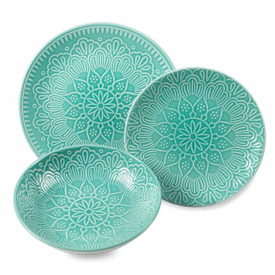 Modern Colored Plates 18 Pieces Complete Table Service in Gres - Creta Viadurini