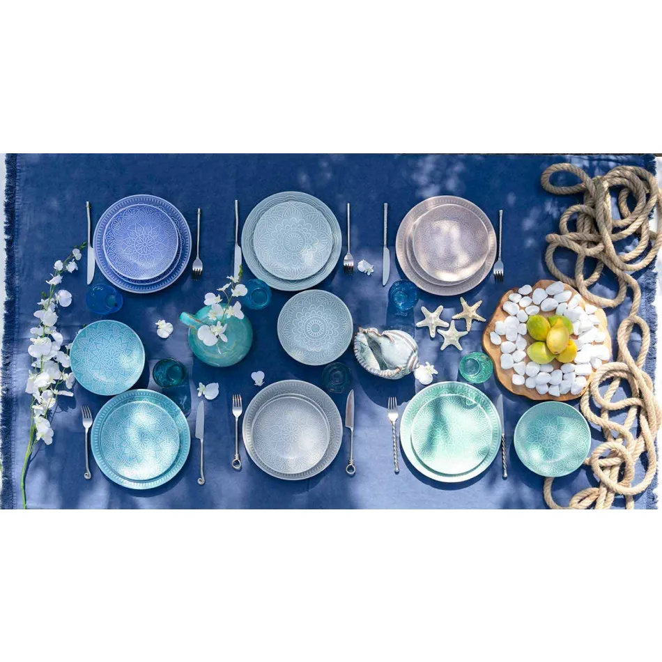 Modern Colored Plates 18 Pieces Complete Table Service in Gres - Creta Viadurini