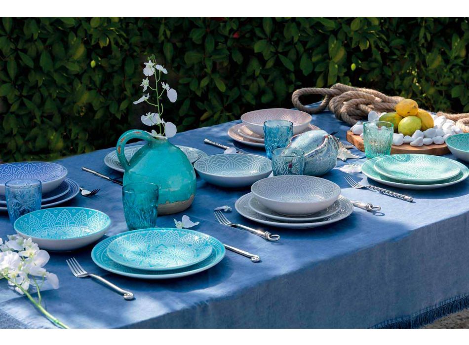 Modern Colored Plates 18 Pieces Complete Table Service in Gres - Creta Viadurini