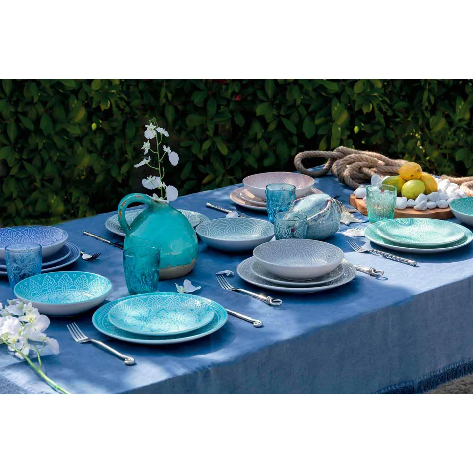 Modern Colored Plates 18 Pieces Complete Table Service in Gres - Creta Viadurini