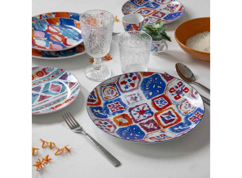 Full Service Table Plates in Porcelain and Colored Stoneware 18 Pieces - Anfa Viadurini
