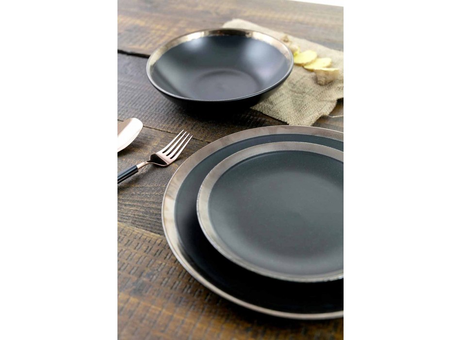Black and Gold Stoneware Plates Tableware Set Modern 18 Pieces - Oronero Viadurini