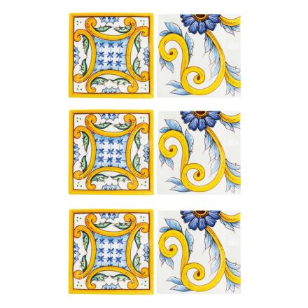 Square Plates in Colored Porcelain Majolica Decor 6 Pcs - Tile Viadurini