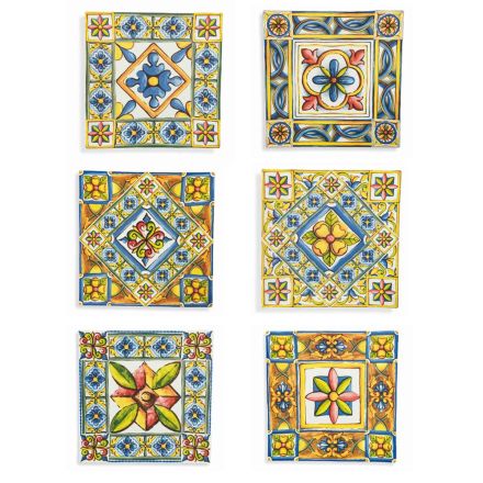 Square Plates Underplates in Colored Porcelain Decorations 6 Pieces - Summer Viadurini