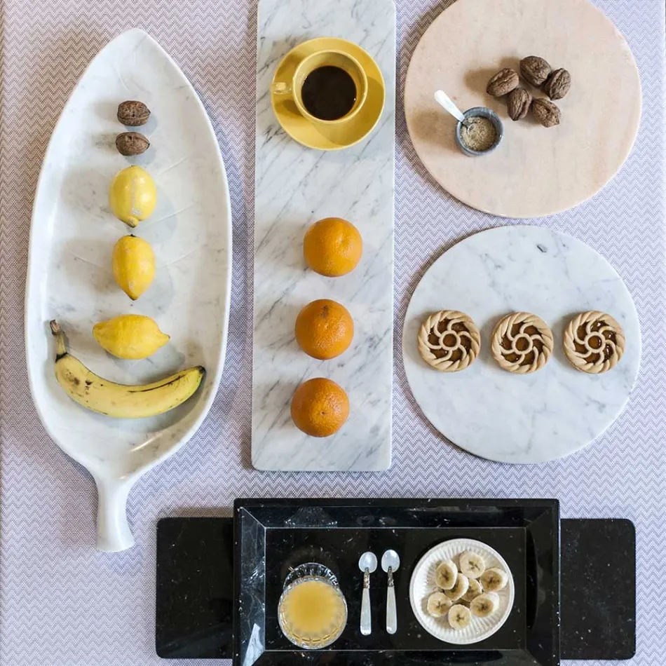 Round Cheese Plate in White or Black Marble Made in Italy - Kirby Viadurini