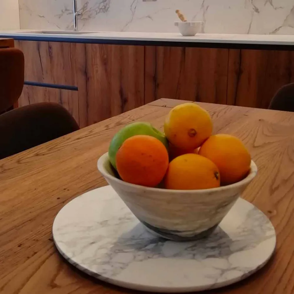 Round Serving Plate in White Carrara Marble Made in Italy - Kamil Viadurini