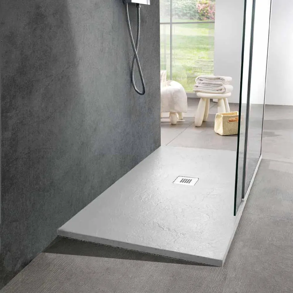 Slate Effect Resin 120x70 Shower Tray with Steel Grid - Sommo Viadurini