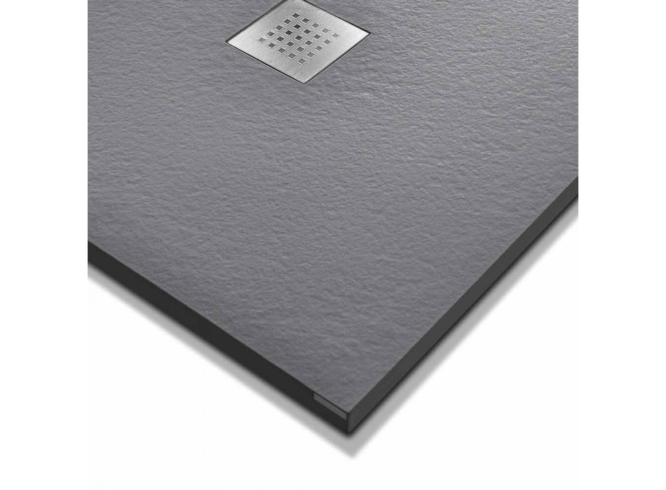 Shower Tray 140x70 in Stone Effect Resin with Steel Grid - Domio Viadurini
