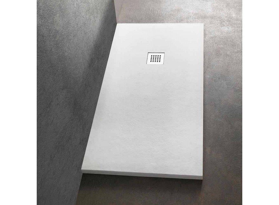 Shower Tray 140x70 in Stone Effect Resin with Steel Grid - Domio Viadurini