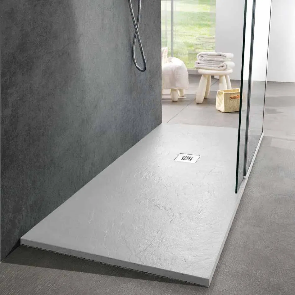 Shower Tray 160x70 Modern Design in White Resin Slate Effect - Sommo Viadurini