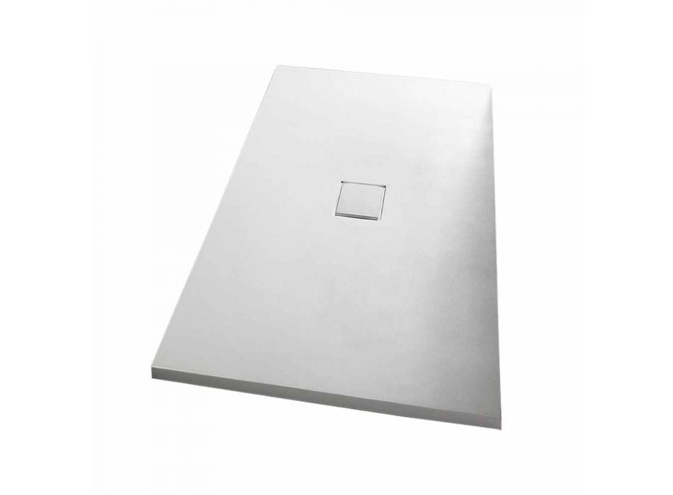 Shower Tray 160x80 cm in White Resin with Drain and Cover - Estimo Viadurini