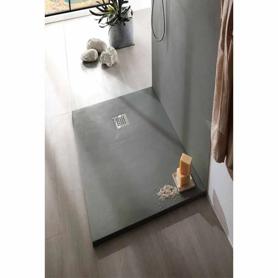 Concrete Effect Resin Shower Tray 170x70 with Steel Grid - Cupio Viadurini