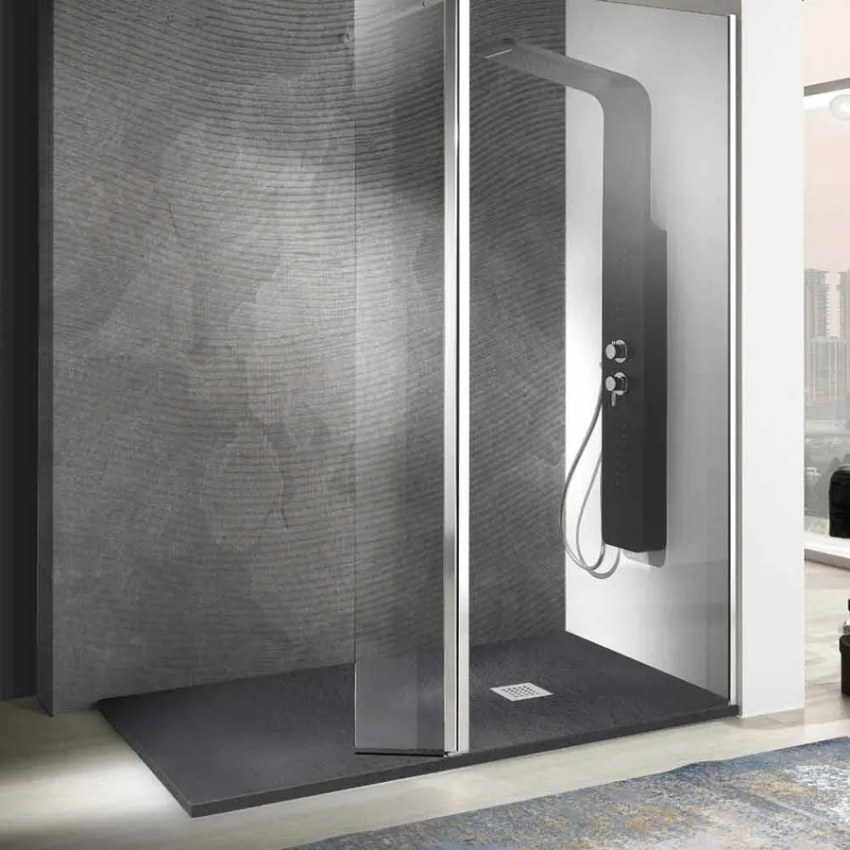 Shower Tray 170x70 in Stone Effect Resin with Steel Grid - Domio Viadurini