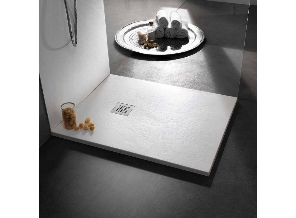 Modern Shower Tray 90x80 in Resin Effect Stone and Steel - Domio Viadurini