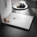 Modern Shower Tray 90x80 in Resin Effect Stone and Steel - Domio