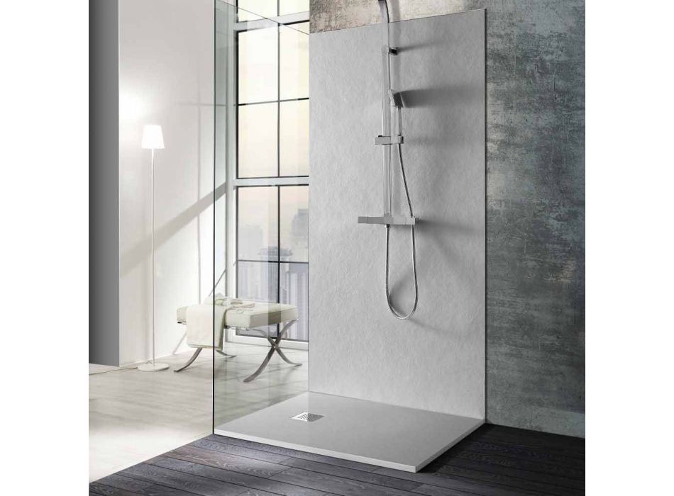 Modern Shower Tray 120x80 in Resin Effect Stone and Steel - Domio Viadurini