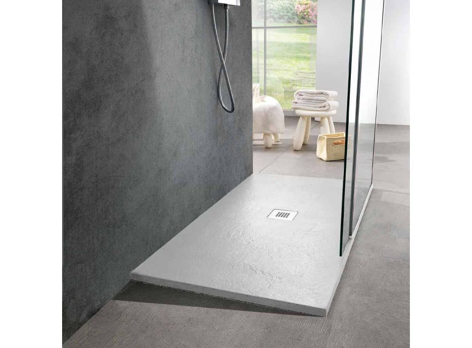 Modern Shower Tray in White Resin Slate Effect Finish 140x90 - Sommo Viadurini