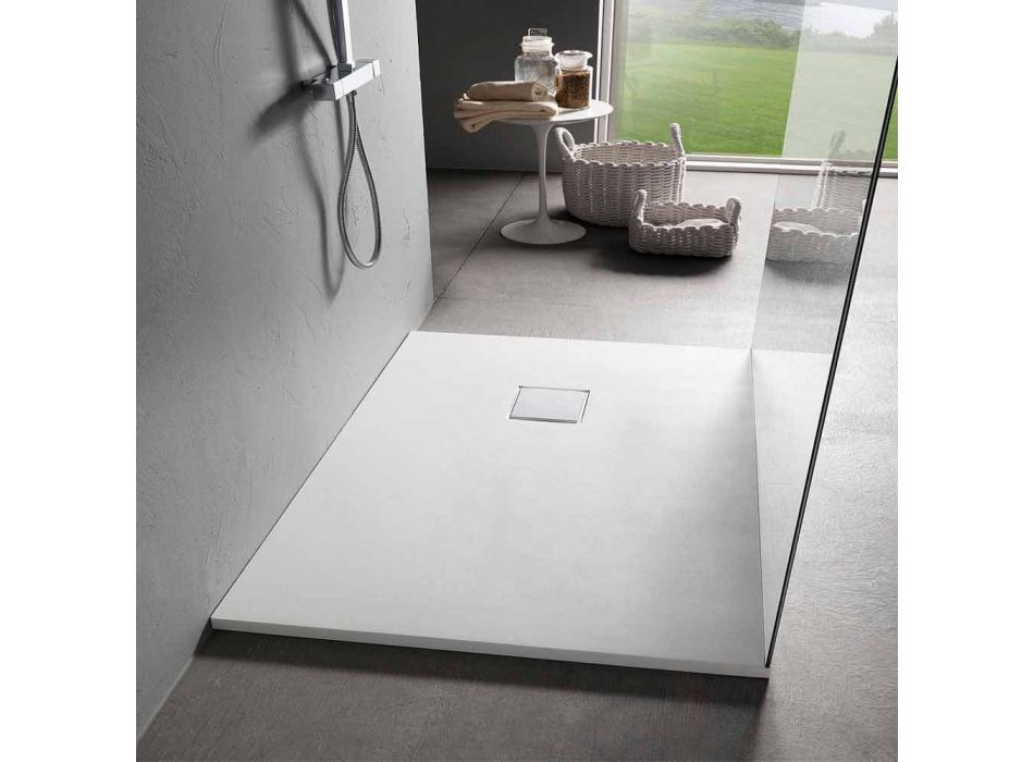 Modern Rectangular Shower Tray 100x80 cm in Velvet Effect Resin - Estimo Viadurini