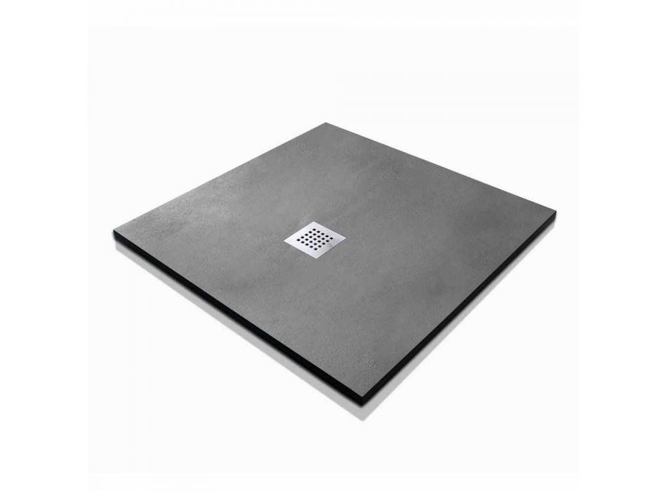 Square Shower Tray 90x90 Concrete Effect with Steel Grid - Cupio Viadurini
