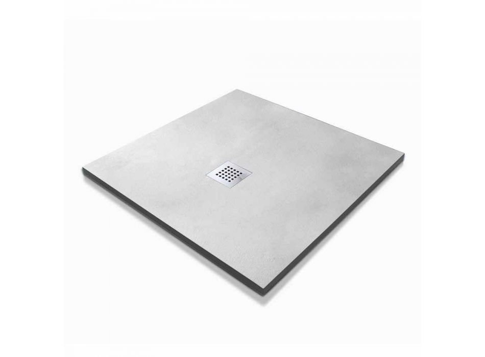 Square Shower Tray 90x90 Concrete Effect with Steel Grid - Cupio Viadurini