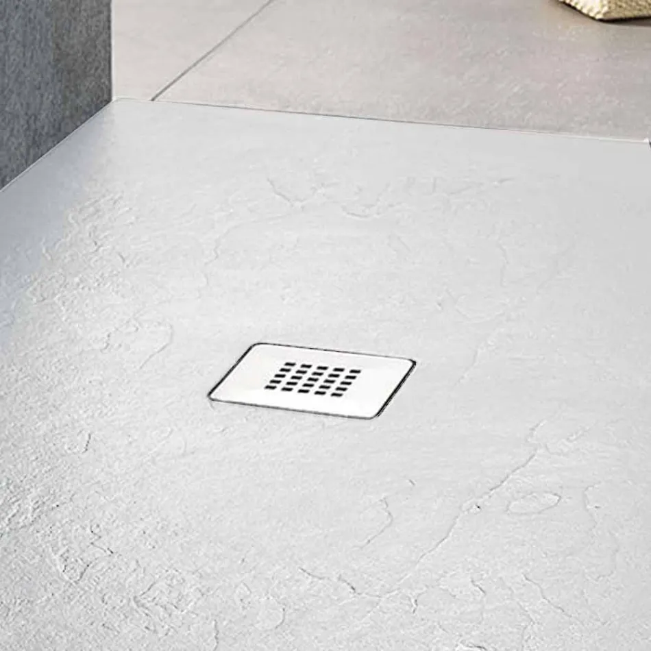 Rectangular Shower Tray 100x80 in White Resin Slate Effect - Sommo Viadurini