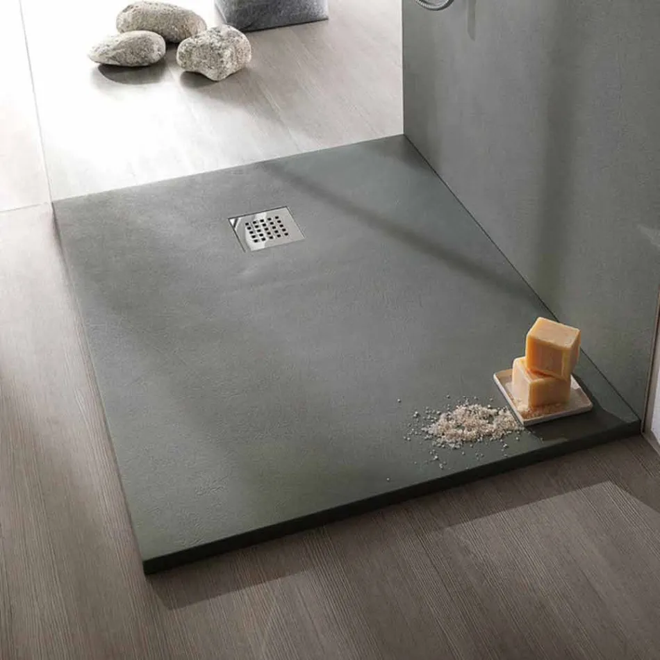 Modern Rectangular Shower Tray in Resin Concrete Effect 90x70 cm - Cupio Viadurini