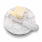 Plate for Butter with Knife in White Carrara Marble Made in Italy - Donni Viadurini