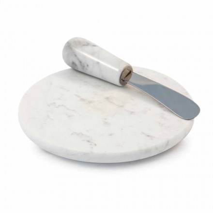 Plate for Butter with Knife in White Carrara Marble Made in Italy - Donni Viadurini