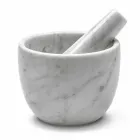 Small Mortar with Pestle in White Carrara Marble Made in Italy - Mirel Viadurini