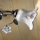 2 Lights Ceiling Lamp in Metal and Ceramic with Hand Painted Roses - Pisa Viadurini