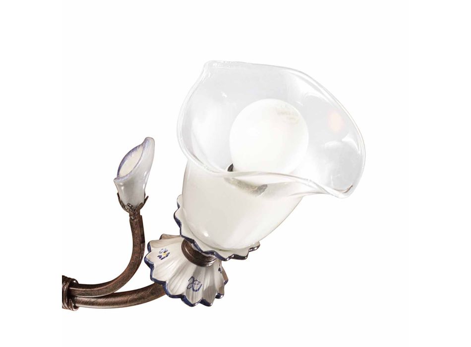 3 Lights Artisan Floral Ceiling Lamp in Glass, Iron and Ceramic - Vicenza