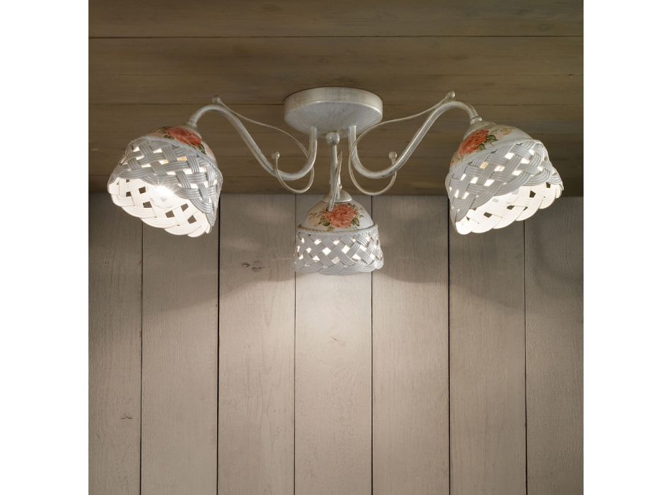 Ceiling Lamp 3 or 5 Lights Handmade Painted Perforated Ceramic - Verona