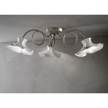 3 or 5 Light Handmade Ceiling Lamp in Glossy Ceramic with Roses - Lecco