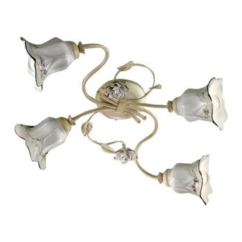 4 Lights Ceiling Lamp in Metal and Ceramic with Hand Painted Roses - Pisa