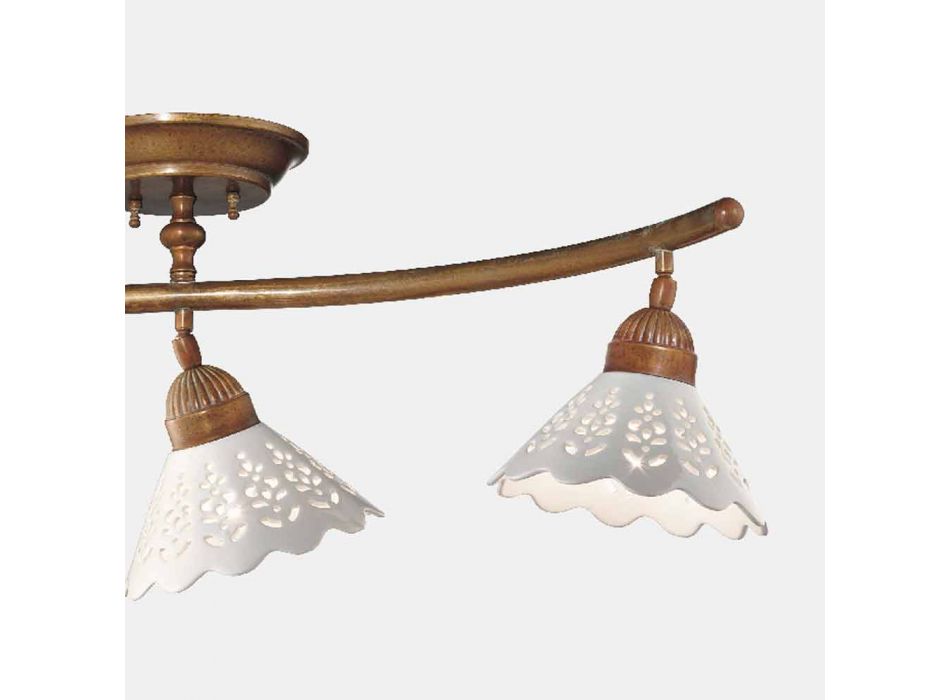 3 Lights Ceiling Lamp in Brass and Perforated Ceramic - Fiordipizzo by Il Fanale Viadurini