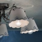 Ceiling Lamp with 3 or 5 Lights in Hand Painted Embroidery Effect Ceramic - Ravenna Viadurini