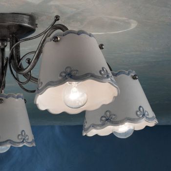 Ceiling Lamp with 3 or 5 Lights in Hand Painted Embroidery Effect Ceramic - Ravenna