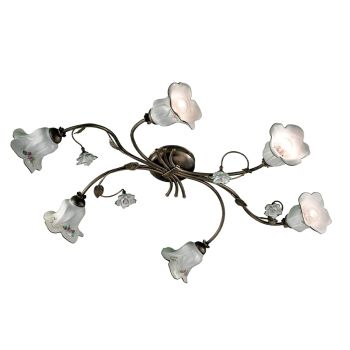 6 Lights Ceiling Lamp in Artisan Ceramic with Decorated Roses - Pisa