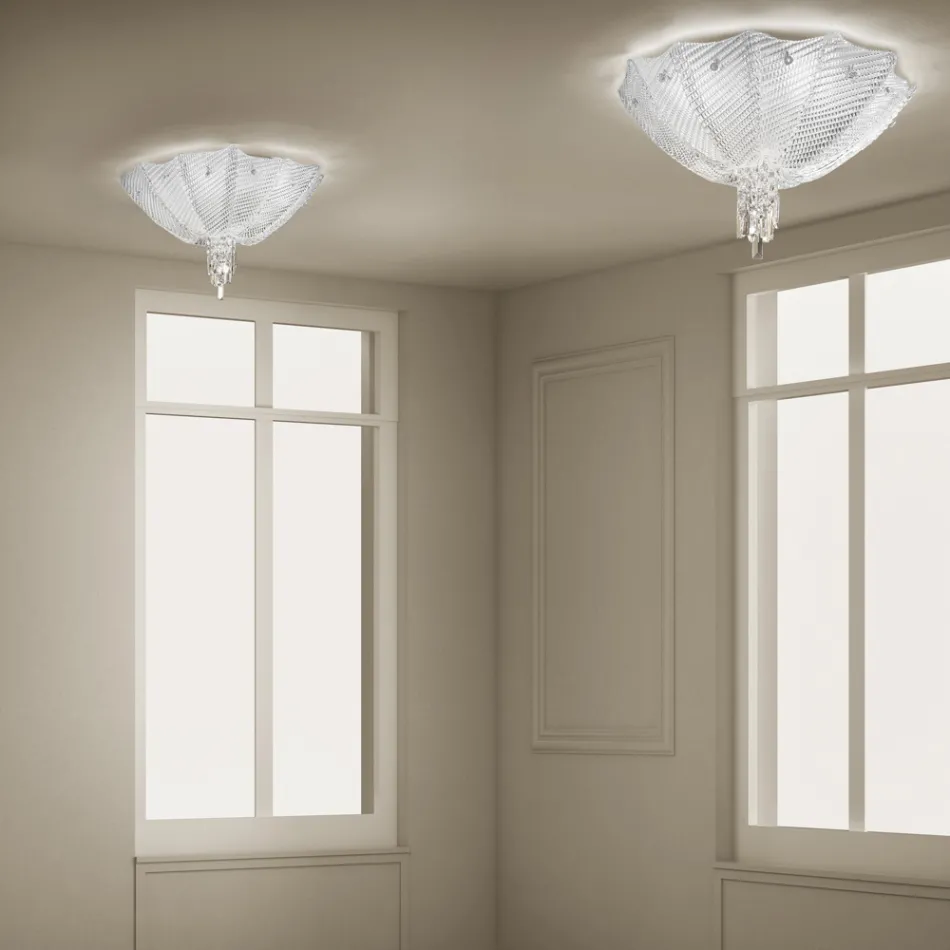 Handmade Venetian Glass and Metal Ceiling Lamp Made in Italy - Fabiana Viadurini