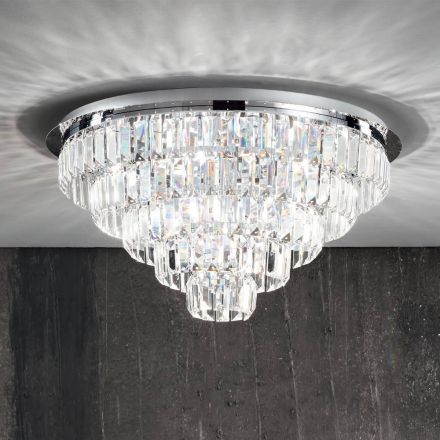Classic Ceiling Lamp in Silver Metal and Crystal Pendants - Jerome Viadurini