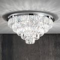 Classic Ceiling Lamp in Silver Metal and Crystal Pendants - Jerome