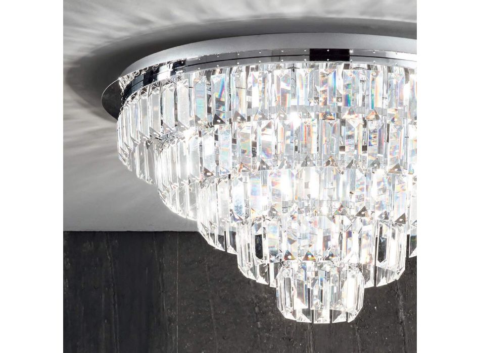 Classic Ceiling Lamp in Silver Metal and Crystal Pendants - Jerome