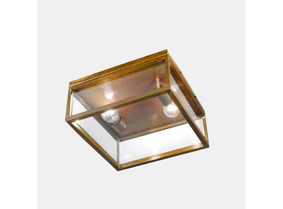 2-Light Outdoor Ceiling Lamp in Brass and Vintage Glass - Framework by Il Fanale Viadurini
