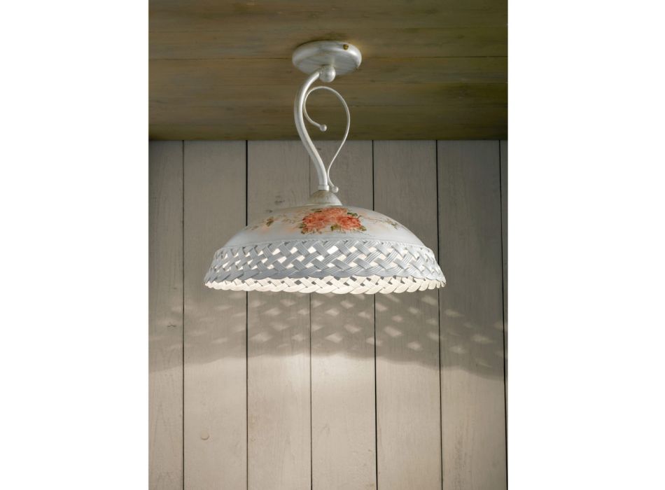 Perforated and Decorated Handmade Ceramic Hook Ceiling Lamp - Verona Viadurini