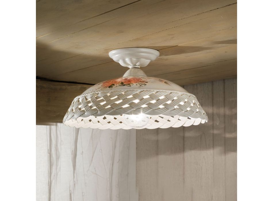 Perforated Handmade Ceramic Ceiling Lamp and Painted Decorations - Verona Viadurini