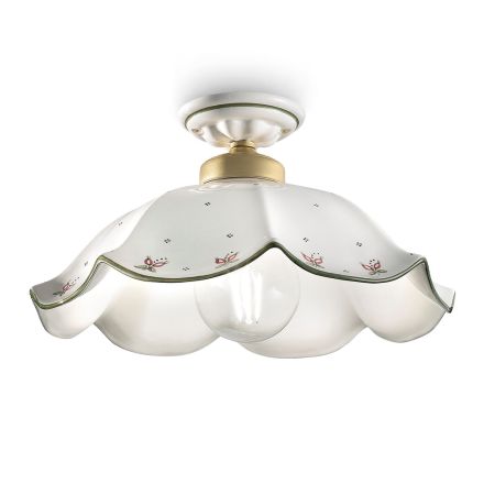 Wavy and Hand Decorated and Painted Ceramic Ceiling Lamp - Belluno Viadurini