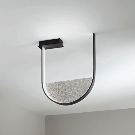 Ceiling Lamp in Painted Metal and Removable Insert in Granulated Glass - Catalpa Viadurini