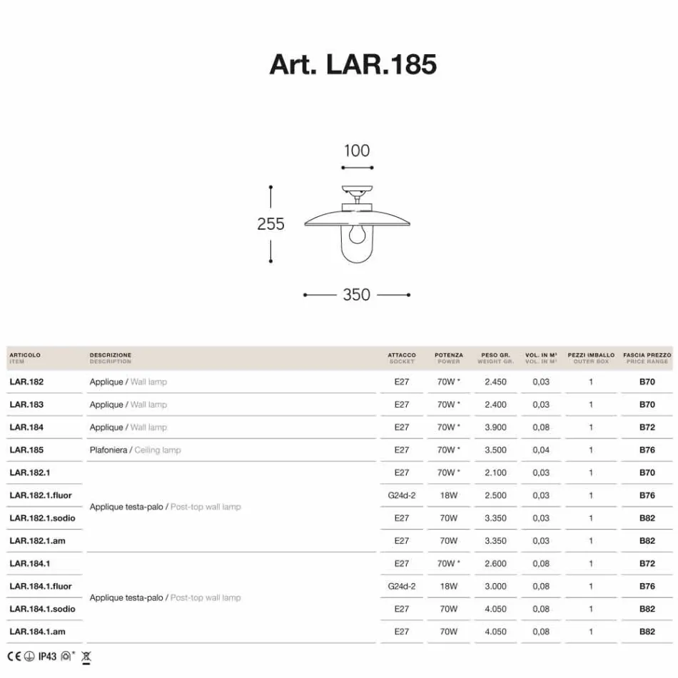 Ceiling lamp in brass, copper and glass Nabucco Aldo Bernardi Viadurini