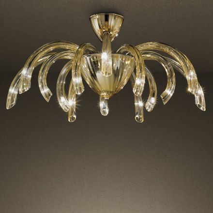 Venetian Glass and Metal Ceiling Lamp Handmade in Italy - Jason Viadurini