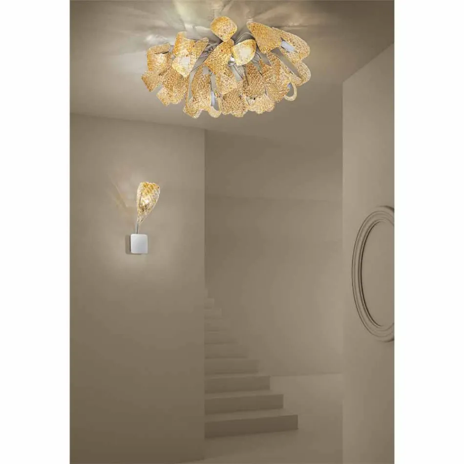 Venetian Glass and Metal Ceiling Lamp, Handmade in Italy - Diamonique Viadurini